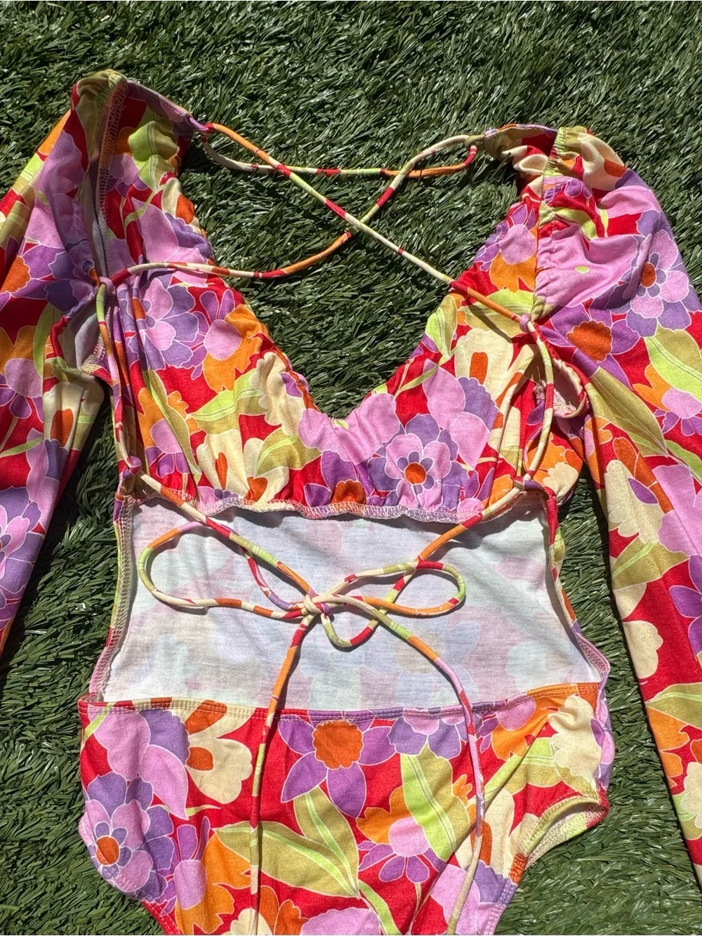 Princess Polly Vibrant Floral Long-Sleeve Bodysuit in Pink & Orange - Picture 3 of 5